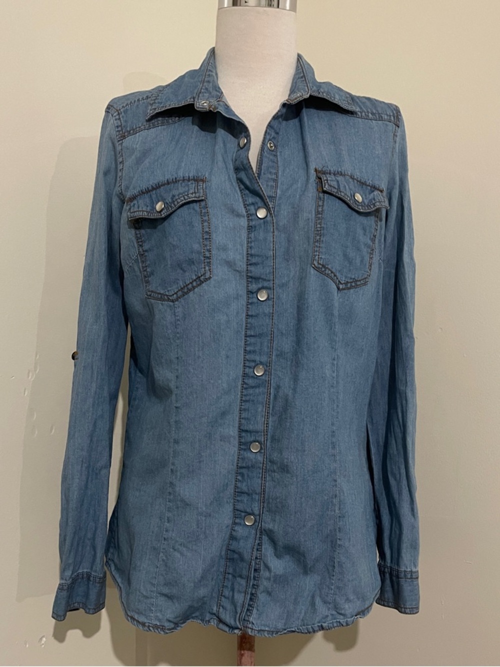 Light Blue Denim Snap-Front Shirt